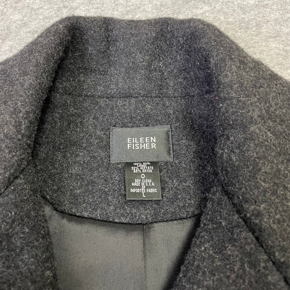 Vintage Eileen Fisher Charcoal Gray 100% Wool Long Duster Coat Large 90s - Picture 7 of 16